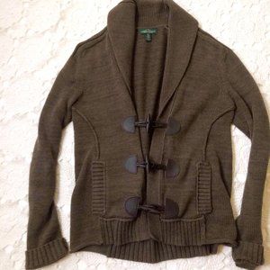 Ralph Lauren Olive Cardigan 100% cotton Sweater Shawl Collar Sz M Women